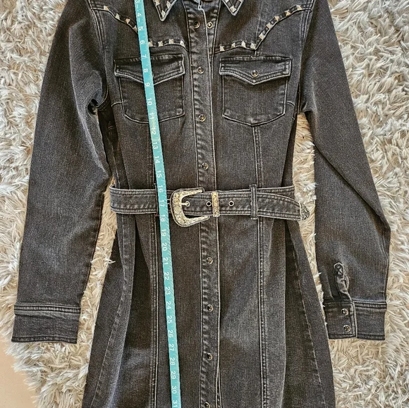 Idyllwind Western Studded Black Denim Belted Dress - Picture 6 of 7
